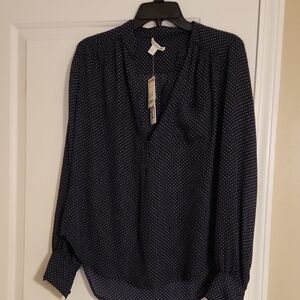 Dalia Collection Navy Polka Dot Blouse